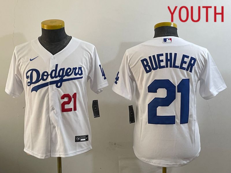 Youth Los Angeles Dodgers #21 Buehler White Game 2024 Nike MLB Jersey style 11211->youth mlb jersey->Youth Jersey
